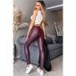 Skinny womens tie up leather look trousers wet look wine-red