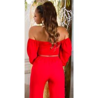 Cropped womens long-sleeved off-the-shoulder top red