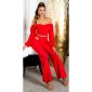 Bauchfreies Damen Langarm Off-Shoulder Oberteil Rot