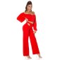 Bauchfreies Damen Langarm Off-Shoulder Oberteil Rot