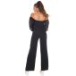 Bauchfreies Damen Langarm Off-Shoulder Oberteil Schwarz