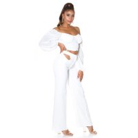 Cropped womens long-sleeved off-the-shoulder top white