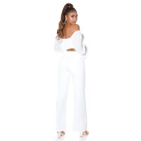 Cropped womens long-sleeved off-the-shoulder top white