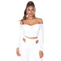 Cropped womens long-sleeved off-the-shoulder top white