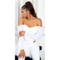 Cropped womens long-sleeved off-the-shoulder top white