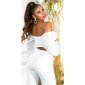 Cropped womens long-sleeved off-the-shoulder top white