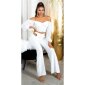 Cropped womens long-sleeved off-the-shoulder top white