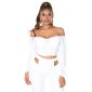 Cropped womens long-sleeved off-the-shoulder top white