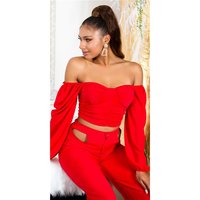 Cropped womens long-sleeved off-the-shoulder top red...