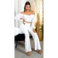 Cropped womens long-sleeved off-the-shoulder top white Onesize (UK 8,10,12)