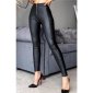 Womens faux leather thermo leggings with gathers black