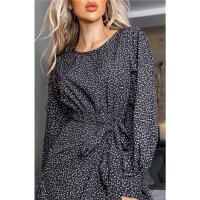 Elegantes Damen Blümchenkleid mit Volantsaum Schwarz-Weiß