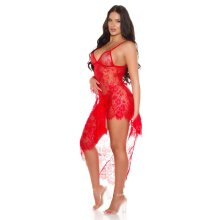 Sexy 3 pcs womens lace lingerie set negligee set red