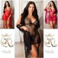 Sexy 3 pcs womens lace lingerie set negligee set wine-red
