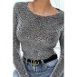 Womens long sleeve shirt with glitter leopard look silver/black UK 10/12 (S/M)