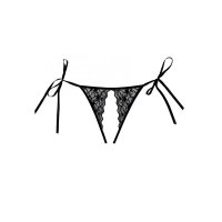 Womens crotchless lace G-string tie up thong black