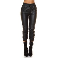 Trendy womens thermo faux leather trackies joggers black