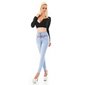 Womens skinny high waist jeans with belt crashed-look light blue