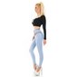 Damen Highwaist Röhrenjeans mit Gürtel Crashed-Look Hellblau