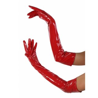 Sexy womens gauntlets gloves latex look red