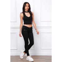 Womens skinny jeans with zips and rhinestones black
