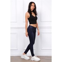 Womens skinny jeans with zips and rhinestones dark blue