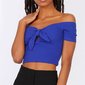 Womens off-the-shoulder crop top with knot royal blue