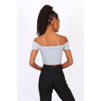 Bauchfreies Damen Off-Shoulder Top mit Knoten Hellgrau