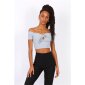 Bauchfreies Damen Off-Shoulder Top mit Knoten Hellgrau