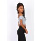 Bauchfreies Damen Off-Shoulder Top mit Knoten Hellgrau