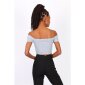 Bauchfreies Damen Off-Shoulder Top mit Knoten Hellgrau
