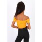 Bauchfreies Damen Off-Shoulder Top mit Knoten Senfgelb