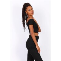 Bauchfreies Damen Off-Shoulder Top mit Knoten Schwarz