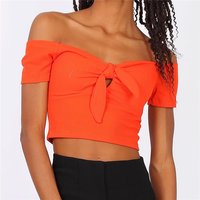 Womens off-the-shoulder crop top with knot orange
