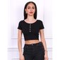 Cropped womens fine rib shirt with buttons black