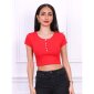Cropped womens fine rib shirt with buttons red