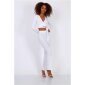 Damen Rippstrick Loungewear-Set Zweiteiler Weiß