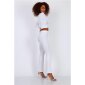 Damen Rippstrick Loungewear-Set Zweiteiler Weiß