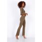 Damen Rippstrick Loungewear-Set Zweiteiler Khaki