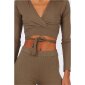 Damen Rippstrick Loungewear-Set Zweiteiler Khaki