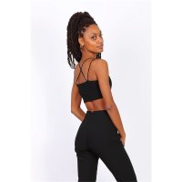 Sexy womens crop top with crossed straps black Onesize (UK 8,10,12)