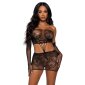 Sexy 2 pcs womens stretch mesh dress with gloves black