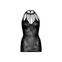 Transparent womens stretch mesh mini dress with pattern black Onesize (UK 8,10,12)