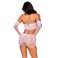 Sexy 2-tlg Damen Stretch-Netzkleid mit Armstulpen Weiß Einheitsgröße (34,36,38)