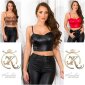 Bauchfreies Damen Träger Bustier-Top aus Kunstleder Braun
