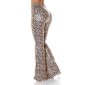 Damen Wetlook Schlaghose Boho-Style Leopard-Optik Multicolor