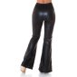 Damen Wetlook Schlaghose Boho-Style Schwarz