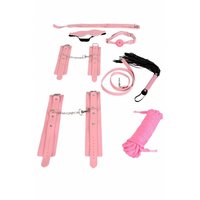 8 pcs bondage set made of imitation leather with plush pink