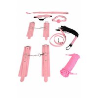 8-tlg Bondage Fessel Set aus Kunstleder mit Plüsch Rosa