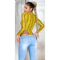 Womens high-cut clubwear bodysuit with snake print yellow
